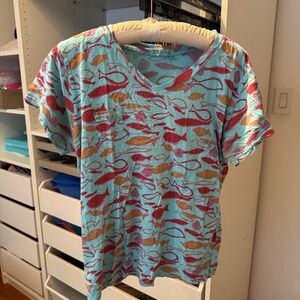 Adorable fish, fresh produce T-shirt, size medium